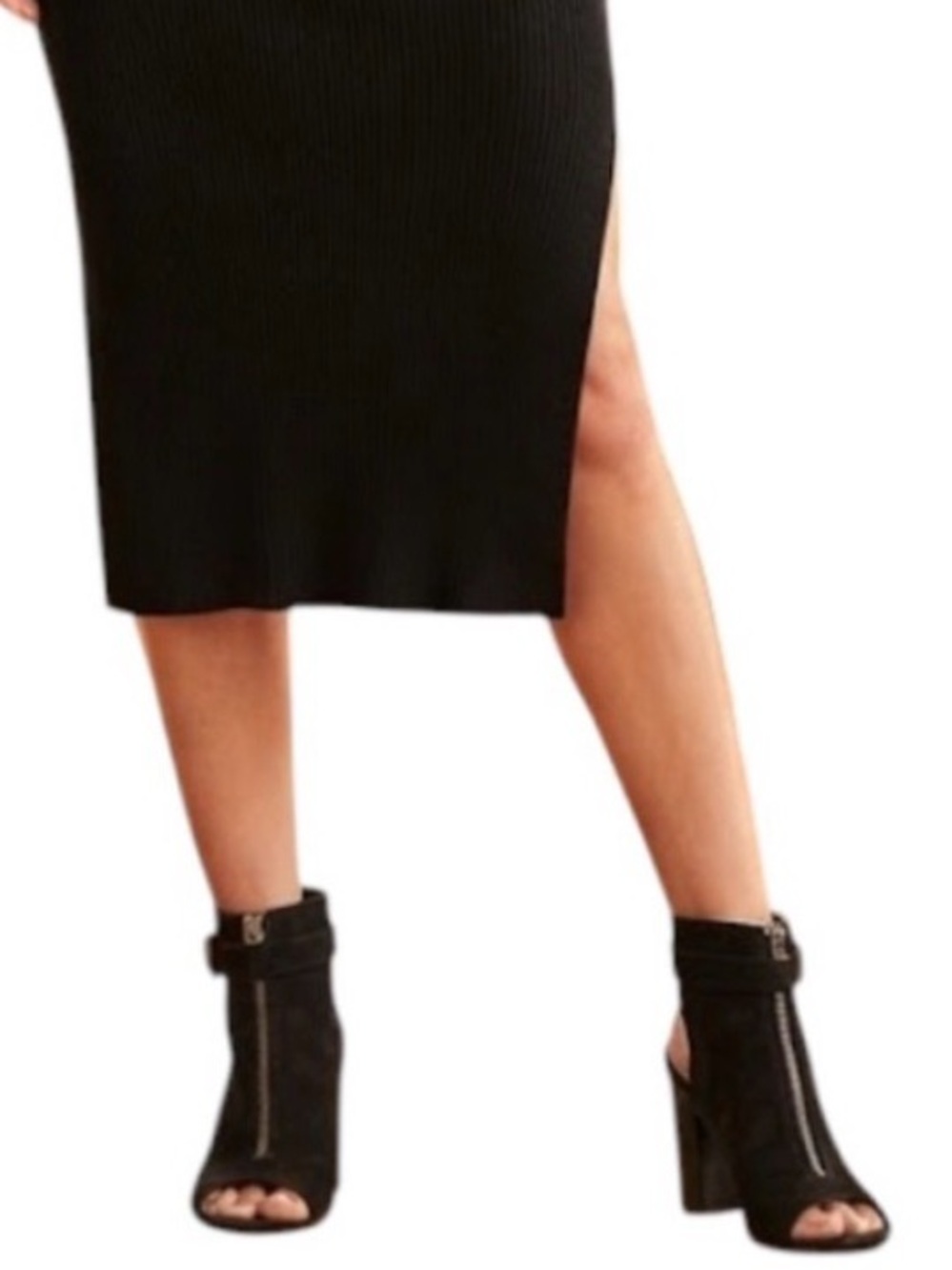 JUSTFAB Preslay Open Toe Front Zip Heeled Ankle Booties Black Size 7